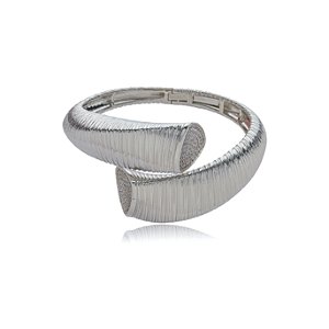 Bracelete escovado cravejado de zirconia cristal banho em rodio branco