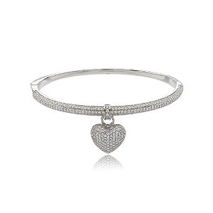 Bracelete de coração cravejado de zirconia cristal banho em rodio branco