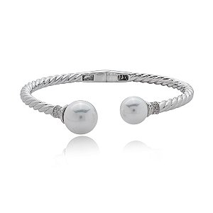 Bracelete de perola cravejado de zirconia cristal banho em rodio branco