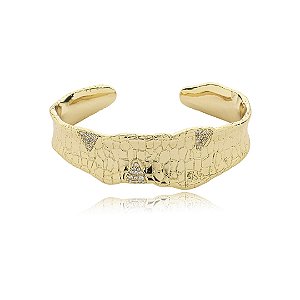 Bracelete escovado cravejado de zirconia cristal banho em ouro 18k