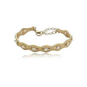 Bracelete escovado cravejado de zirconia cristal banho em ouro 18k