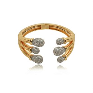 Bracelete escovado cravejado de zirconia cristal banho em ouro 18k
