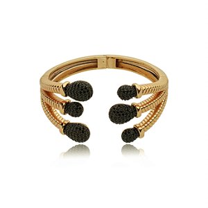 Bracelete escovado cravejado de zirconia onix banho em ouro 18k