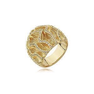Anel cravejado de zirconia cristal banho em ouro 18k
