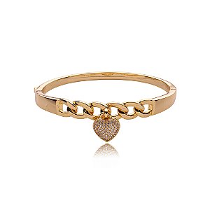 Bracelete de coração cravejado de zirconia cristal banho em ouro 18k