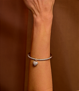 Bracelete de coração cravejado de zirconia cristal banho em ouro 18k