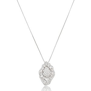 Colar com pingente cravejado de zirconia cristal banho em rodio branco