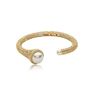 Bracelete de perola com zirconia cristal banho em ouro 18k
