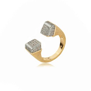 Anel cravejado de zirconia cristal banho em ouro 18k