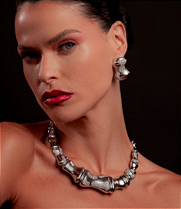 Conjunto de brinco e colar de luxo cravejado de zirconia cristal banho em rodio branco