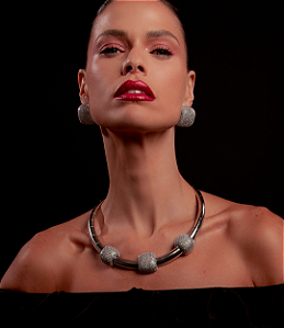 Conjunto de brinco e colar de luxo cravejado de zirconia cristal banho em rodio branco