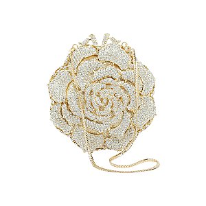 Bolsa cluth luxo em metal dourado cravejada em cristais com alça removível