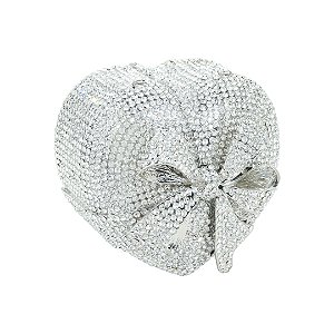 Bolsa cluth luxo em metal cravejada em cristais com alça removível