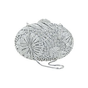 Bolsa cluth luxo em metal cravejada em cristais com alça removível