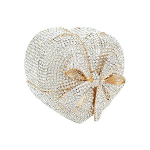 Bolsa cluth luxo em metal dourado cravejada em cristais com alça removível