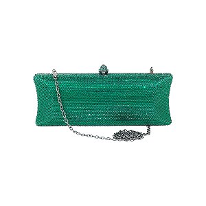 Bolsa cluth luxo em metal cravejada em cristais com alça removível