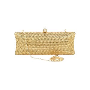 Bolsa cluth luxo em metal dourado cravejada em cristais com alça removível