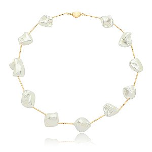 Colar de perola banho em ouro 18k