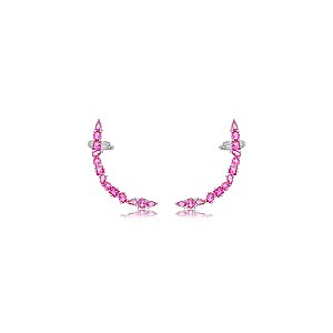 Brinco ear cuff cravejado de zirconia pink banho em rodio branco