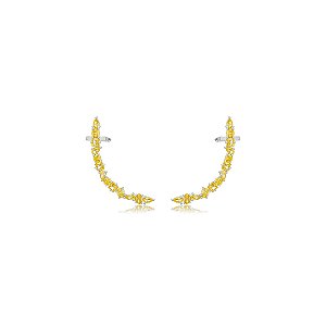 Brinco ear cuff cravejado de zirconia yellow fance banho em rodio branco