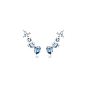 Brinco ear cuff cravejado de zirconia topazio banho em rodio branco