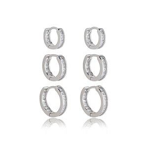 Brinco de trio com zirconia cristal banho em rodio branco