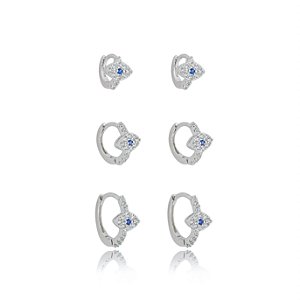 Brinco de trio com zirconia cristal banho em rodio branco