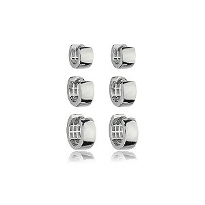 Brinco de trio liso banho em rodio branco