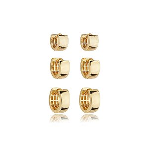 Brinco de trio dourado liso banho em ouro 18k