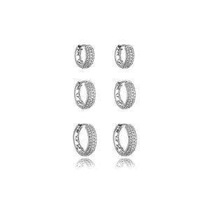 Brinco de trio com zirconia cristal banho em rodio branco