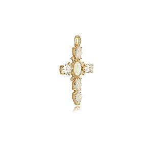 Pingente cravejado de zirconia cristal e madre perola banho em ouro 18k