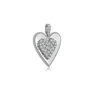 Pingente de coração cravejado de zirconia cristal banho em rodio branco