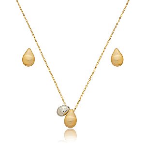 Conjunto de brinco e colar liso banho duplo