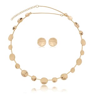 Conjunto de brinco e colar liso banho em ouro 18k