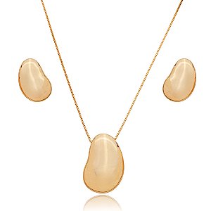 Conjunto de brinco e colar liso banho em ouro 18k