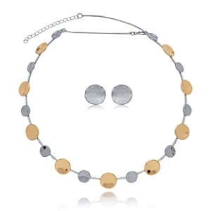 Conjunto de brinco e colar liso banho duplo