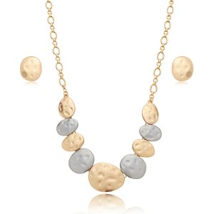 Conjunto de brinco e colar liso acetinado banho duplo