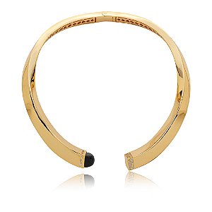 Colar de aro liso com pedra natural e zirconia banho em ouro 18k