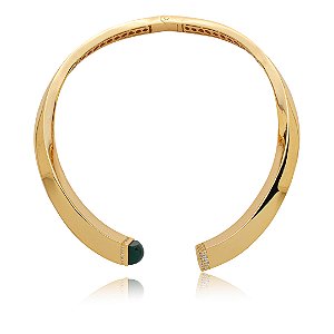 Colar de aro liso com pedra natural e zirconia banho em ouro 18k