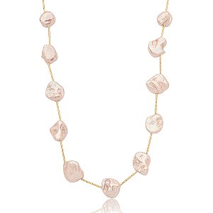 Colar de perola longo banho em ouro 18k