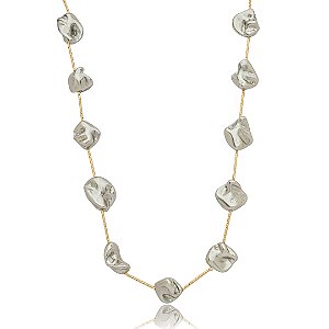 Colar de perola longo banho em ouro 18k