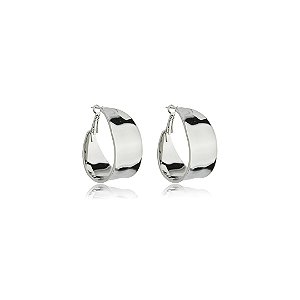 Brinco de argola liso banho em rodio branco