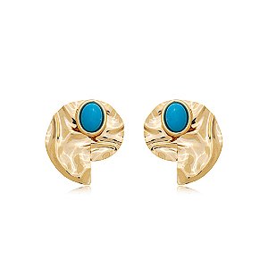 Brinco organico liso esmaltado banho em ouro 18k