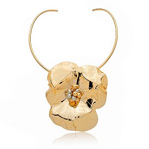 Colar de aro flor liso banho em ouro 18k