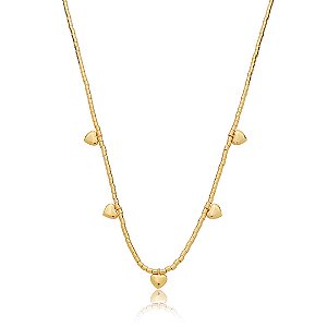 Colar de canutilho de coração liso banho em ouro 18k