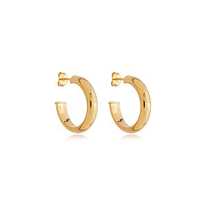 Brinco de argola liso banho em ouro 18k