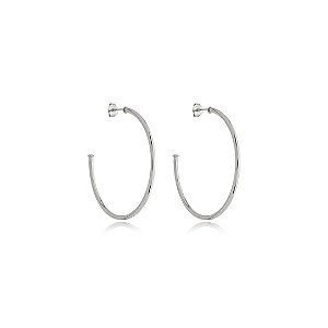 Brinco de argola liso banho em rodio branco