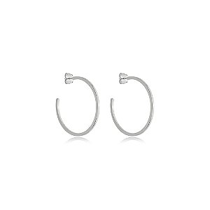 Brinco de argola liso banho em rodio branco