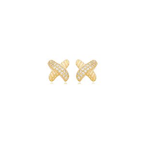 Brinco de base cravejado de zirconia cristal banho em ouro 18k