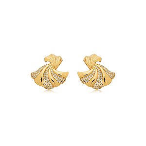 Brinco de base cravejado de zirconia cristal banho em ouro 18k
